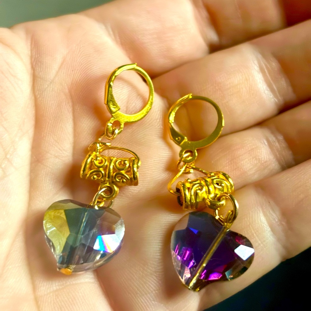 Handmade crystal heart earrings